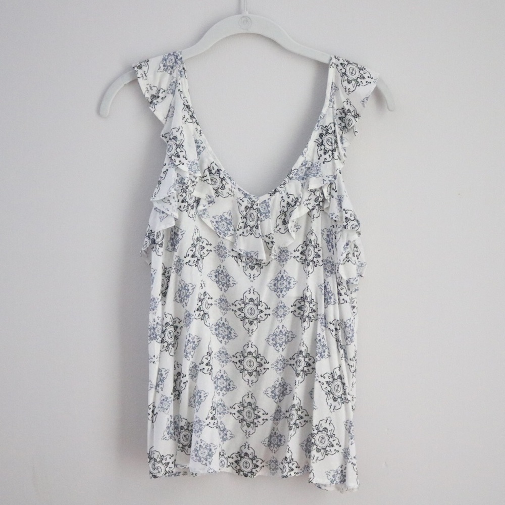 Ruffle White Patterned Blouse